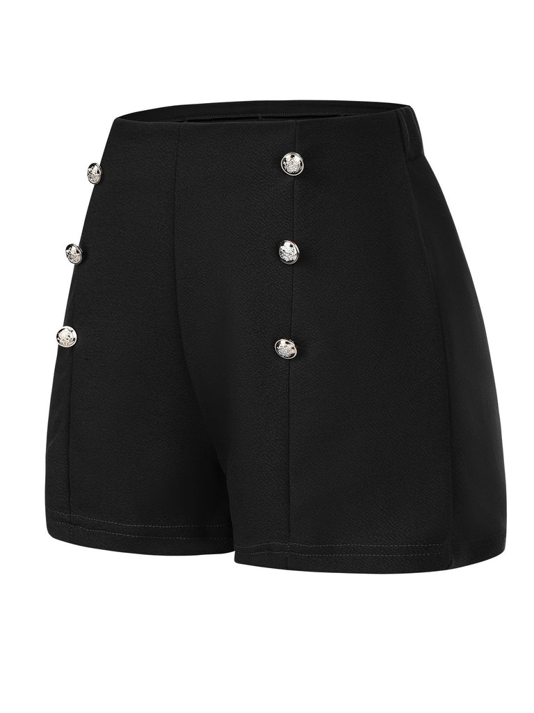 1950s Solid Button High Waisted Shorts