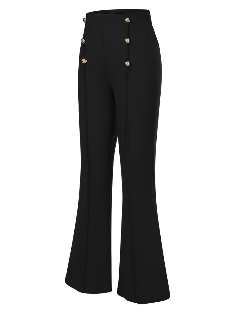 1950s Solid Center Seam Buttoned Flared Pants