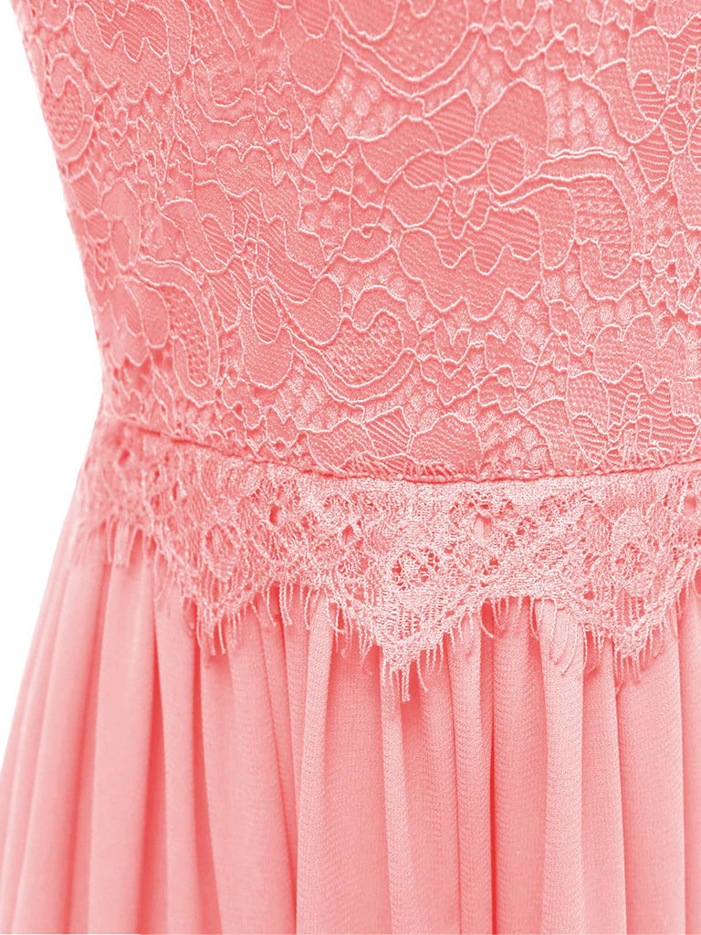 Pink 1950s Back-Hollow Crew Halter Dress