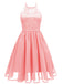 Pink 1950s Back-Hollow Crew Halter Dress