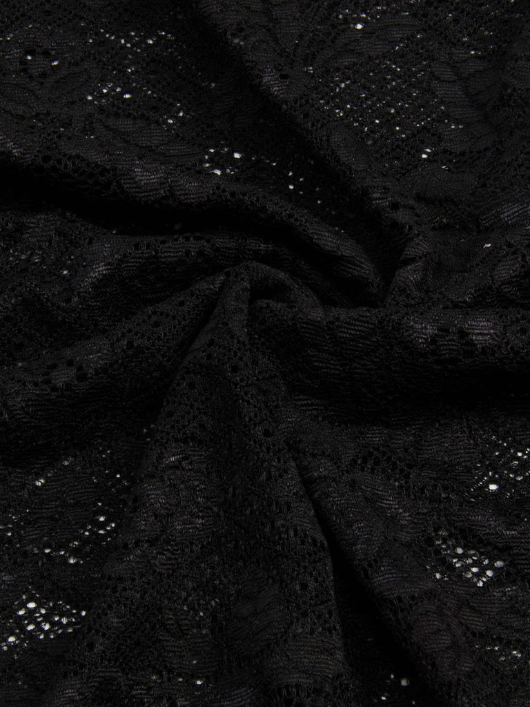 Black 1980s V-Neck Floral Lace Hooded Dress