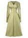 1940s Solid V-Neck Faux Satin Button Dress