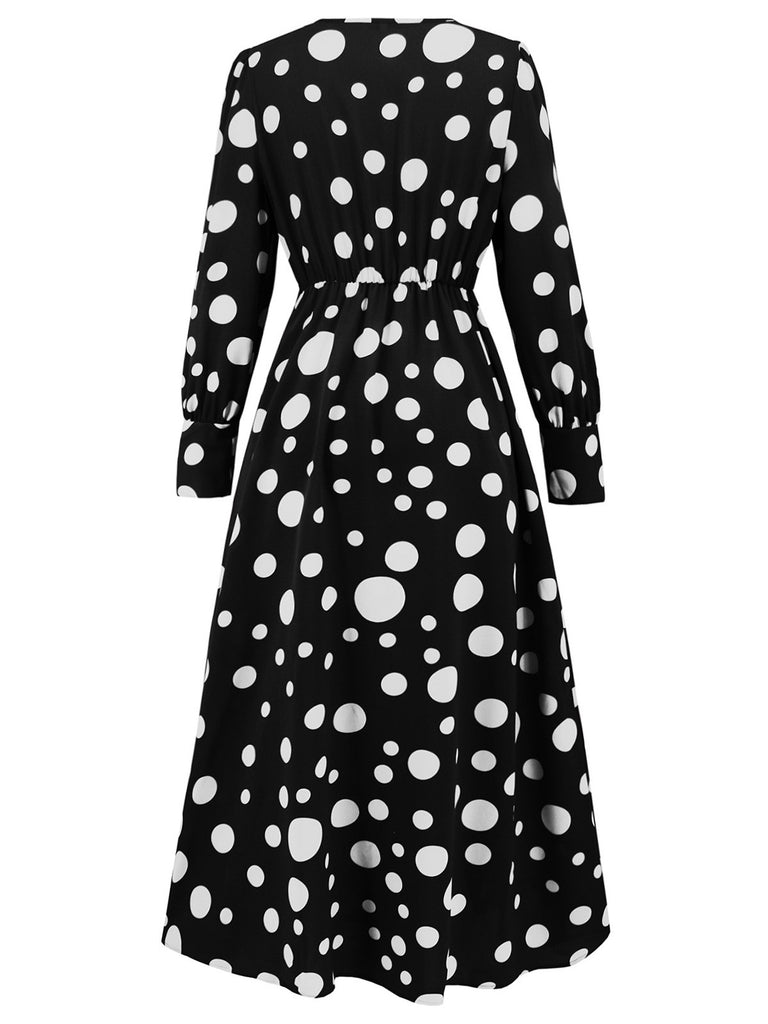 1940s Vintage Polka Dots Long Sleeve Slit Dress