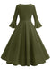 1950s Solid Bell Sleeves Swing Dress