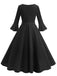 1950s Solid Bell Sleeves Swing Dress