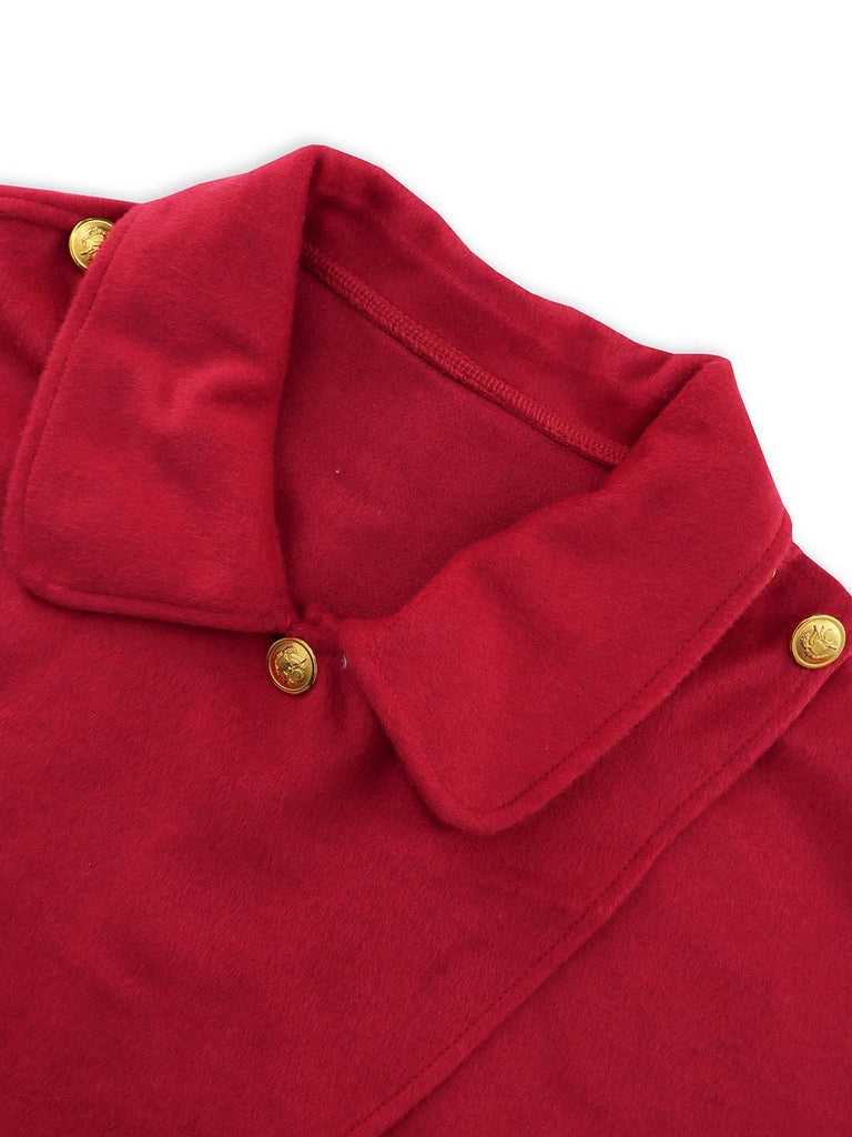 Red 1950s Solid Lapel Cloak Coat