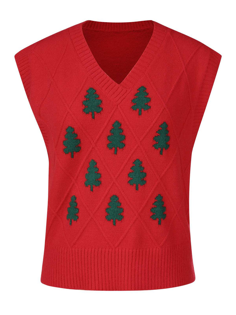 Red 1980s Christmas Tree Sweater Vest