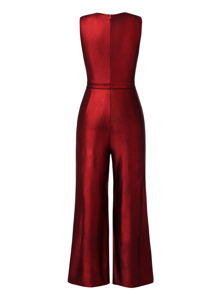 [Pre-Sale] Red 1960s Solid Cross Halter Neck Jumpsuit