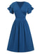 1940s Solid Double Sleeves V-Neck Dress