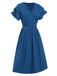 1940s Solid Double Sleeves V-Neck Dress