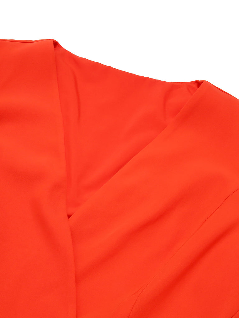 [Pre-Sale] Orange Red 1960s V-Neck Rose Button Top