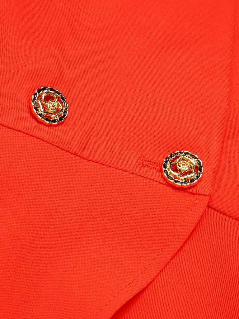 [Pre-Sale] Orange Red 1960s V-Neck Rose Button Top