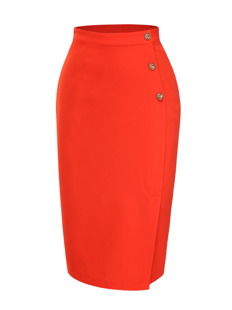 [Pre-Sale] Orange Red 1960s Button Solid Skirt