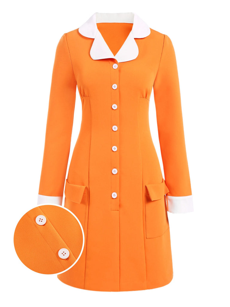 [Pre-Sale] Orange 1960s Patchwork Buttoned Lapel Dress