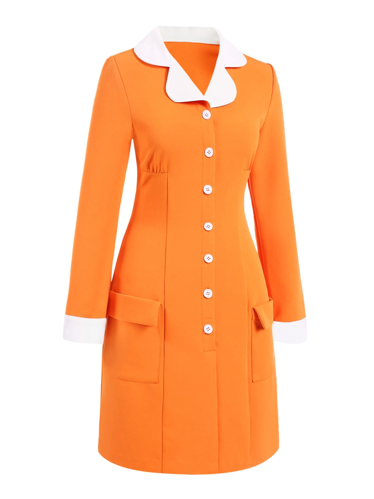 [Pre-Sale] Orange 1960s Patchwork Buttoned Lapel Dress