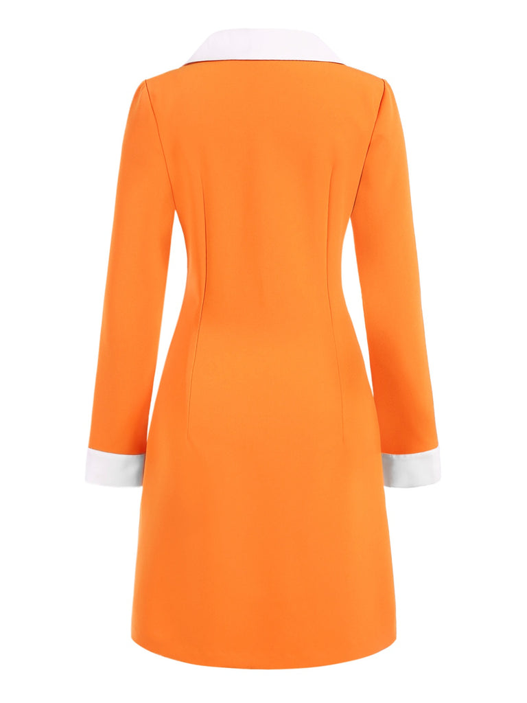 [Pre-Sale] Orange 1960s Patchwork Buttoned Lapel Dress