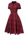 [Pre-Sale] Red 1950s Mandarin Collar Plaid Dress