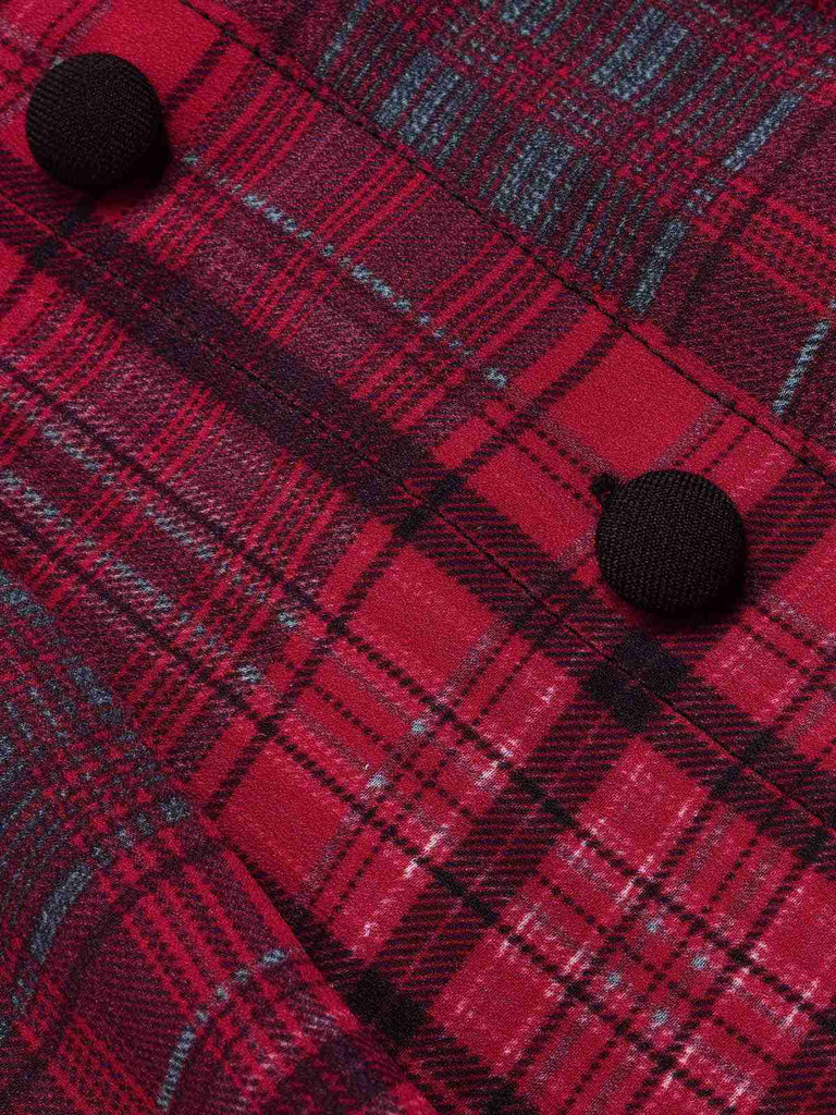 [Pre-Sale] Red 1950s Mandarin Collar Plaid Dress