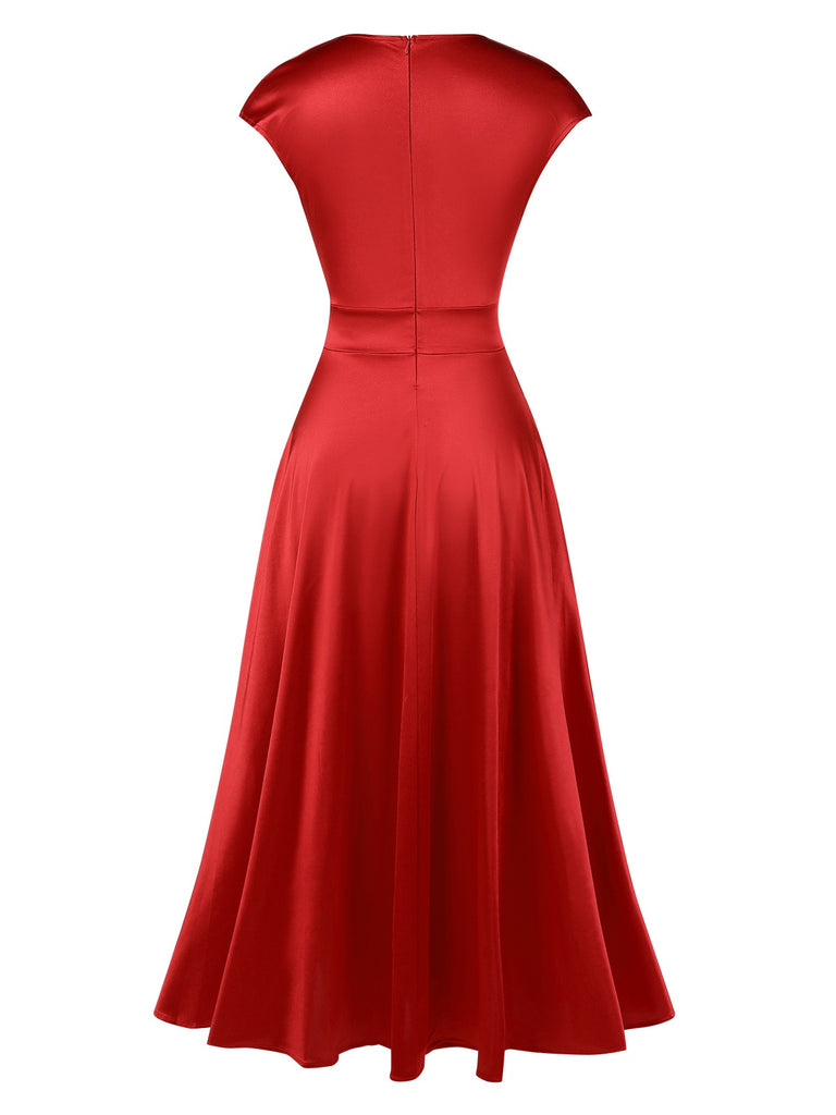 1930s Solid Deep V-Neck Satin Dress