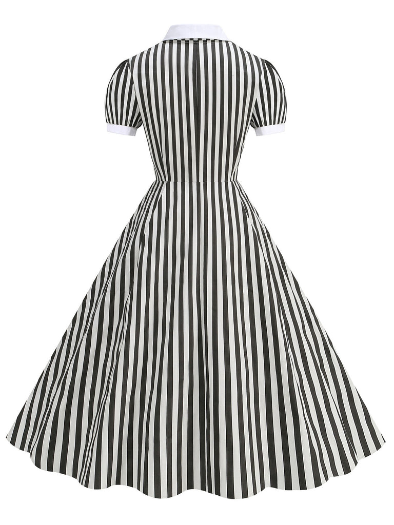 1950s Peter Pan Collar Black & White Stripes Dress