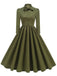 1950s Solid Bow Collar Buttoned Swing Dress