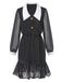 Black 1940s Polka Dot Contrast Collar Dress