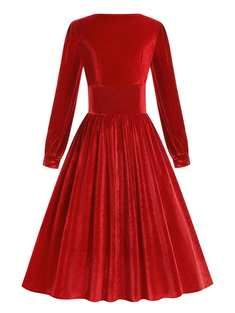 1950s Solid Square Neck Velvet Dress