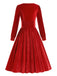 1950s Solid Square Neck Velvet Dress