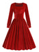 1950s Solid Square Neck Velvet Dress