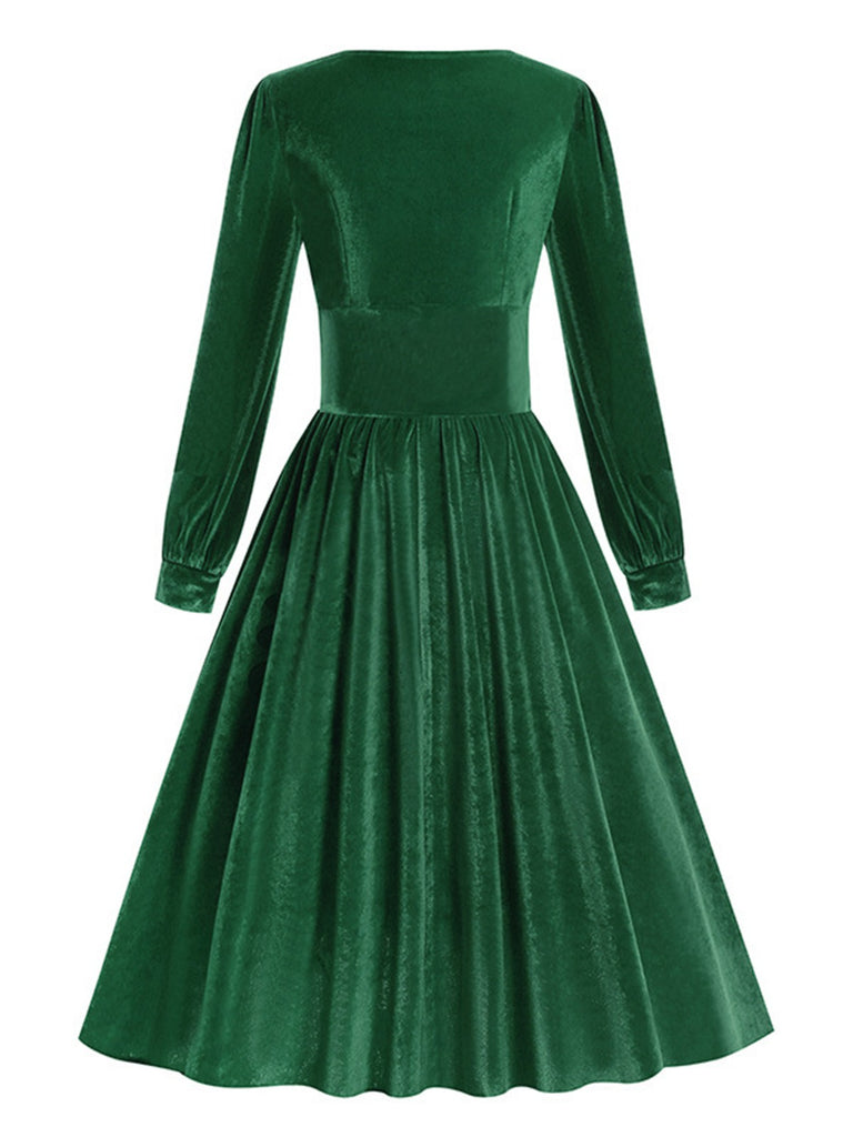 1950s Solid Square Neck Velvet Dress