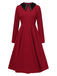 Wine Red 1950s Solid Rhinestone Lapel Dress