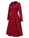 Wine Red 1950s Solid Rhinestone Lapel Dress