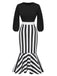 Black 1930s Striped Patchwork Fishtail Dress