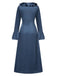 Blue 1940s Solid Satin Ruffle Cuff Dress