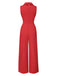 Red 1930s Solid Lapel Wide Leg Jumpsuit