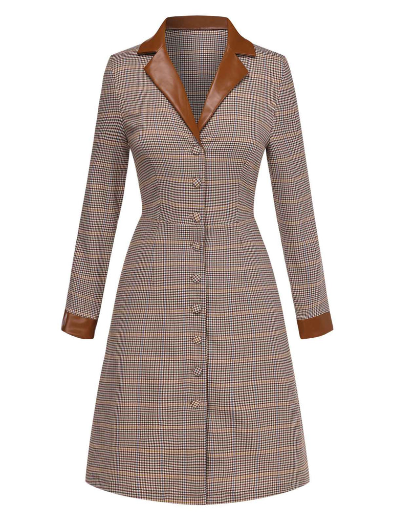 [Pre-Sale] Brown 1940s Glen Check Lapel Button Dress