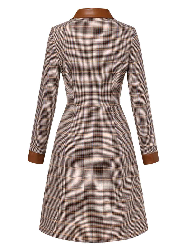 [Pre-Sale] Brown 1940s Glen Check Lapel Button Dress