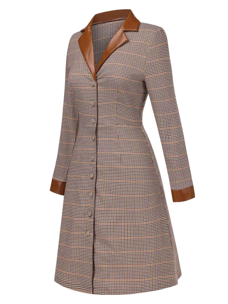 [Pre-Sale] Brown 1940s Glen Check Lapel Button Dress