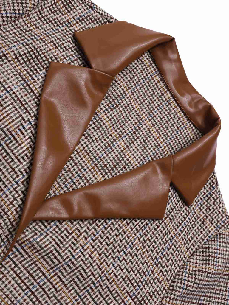 [Pre-Sale] Brown 1940s Glen Check Lapel Button Dress