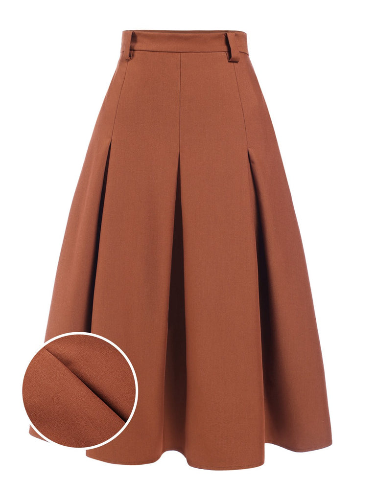 [Pre-Sale] Brown 1940s Solid A-Line Pleated Skirt