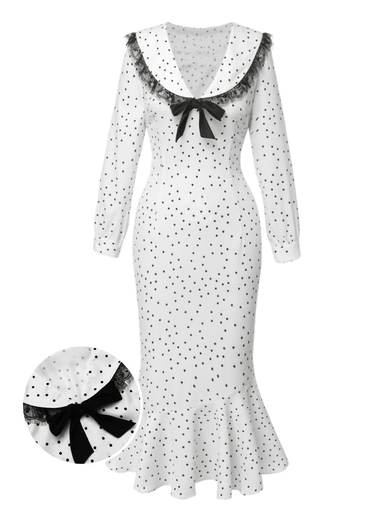 [Pre-Sale] White 1930s Irregular Dots Mermaid Dress