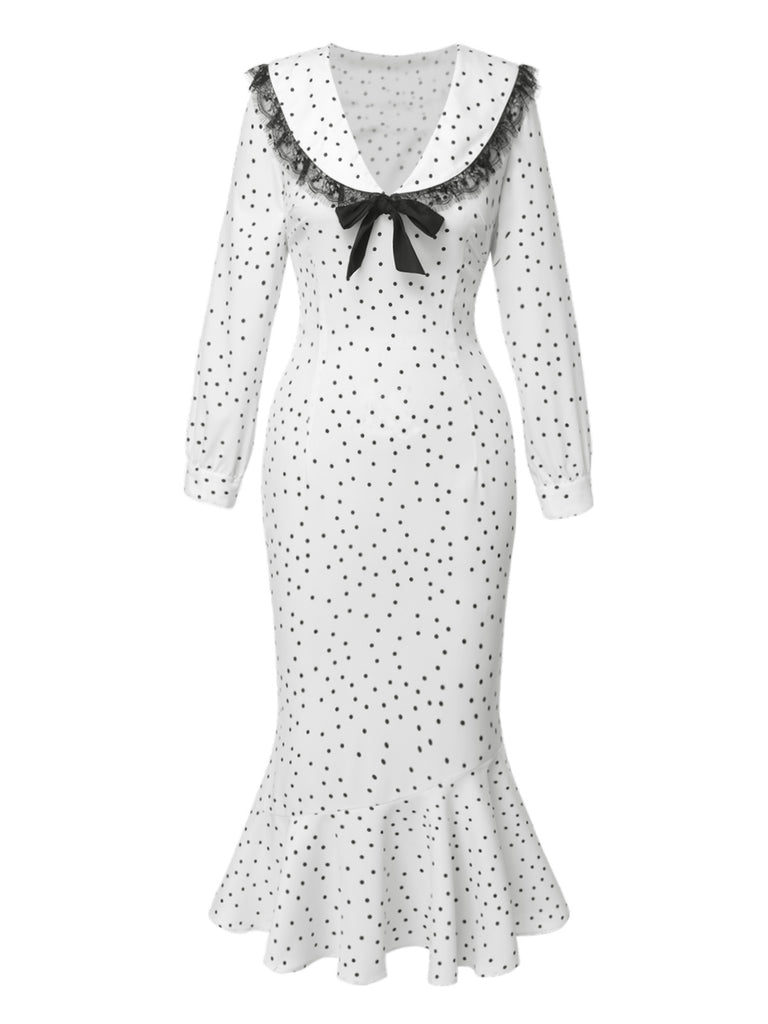 [Pre-Sale] White 1930s Irregular Dots Mermaid Dress