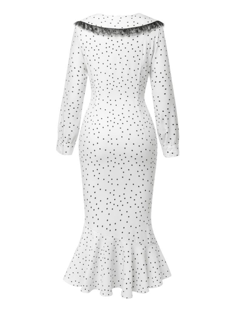 [Pre-Sale] White 1930s Irregular Dots Mermaid Dress