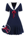 [Pre-Sale] Dark Blue 1960s Contrast Lapel Pleated Dress