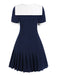 [Pre-Sale] Dark Blue 1960s Contrast Lapel Pleated Dress