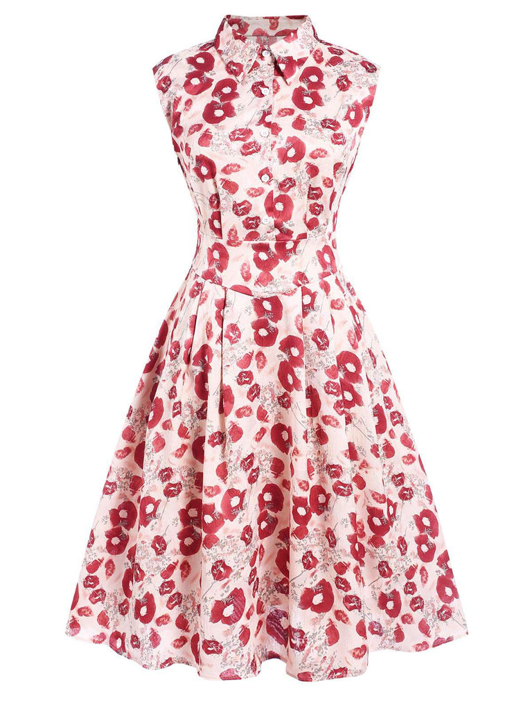 [Pre-Sale] 1940s Floral Pleated Shirt Collar Sleeveless Dress