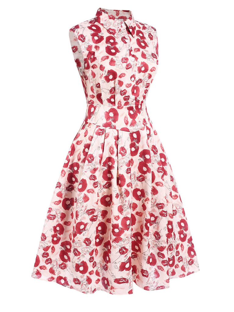 [Pre-Sale] 1940s Floral Pleated Shirt Collar Sleeveless Dress