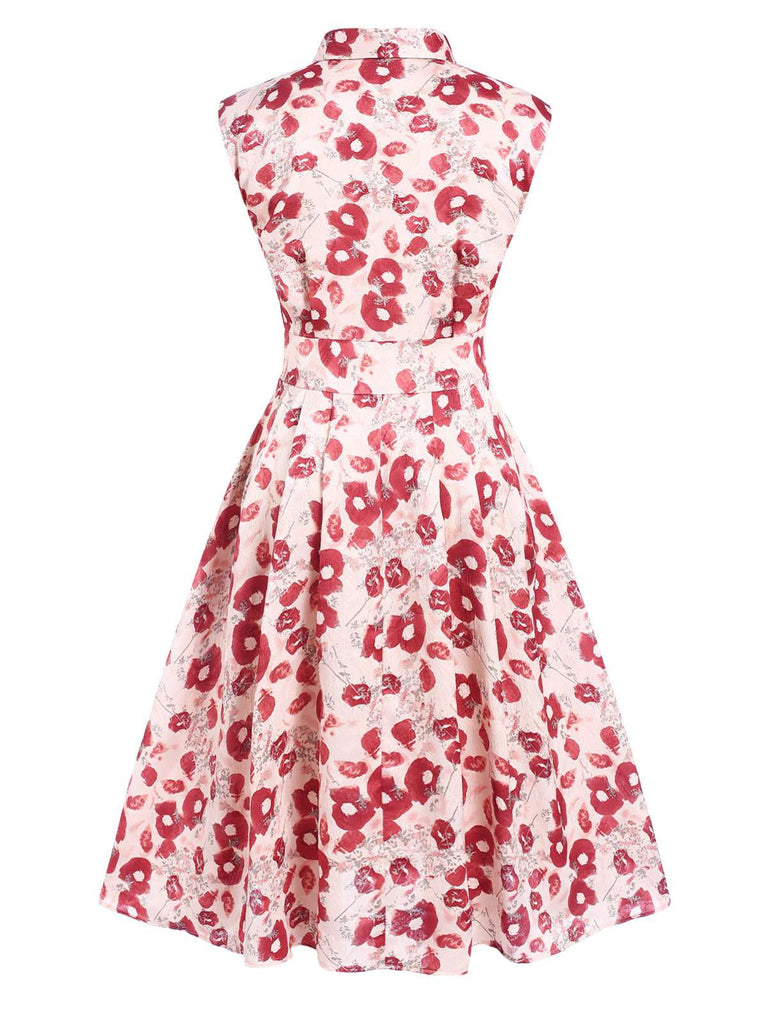 [Pre-Sale] 1940s Floral Pleated Shirt Collar Sleeveless Dress