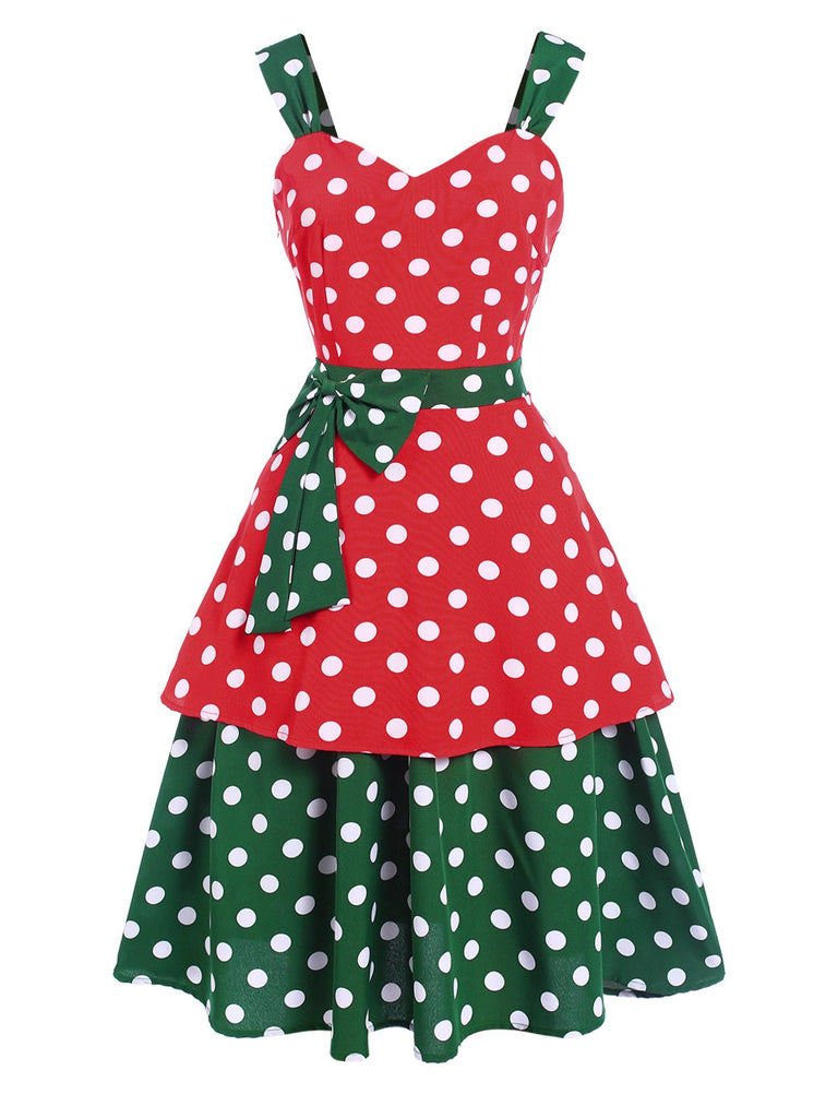 [Pre-Sale] Red & Green 1950s Polka Dots Bowknot Dress