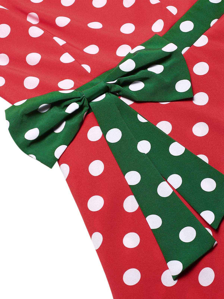 [Pre-Sale] Red & Green 1950s Polka Dots Bowknot Dress